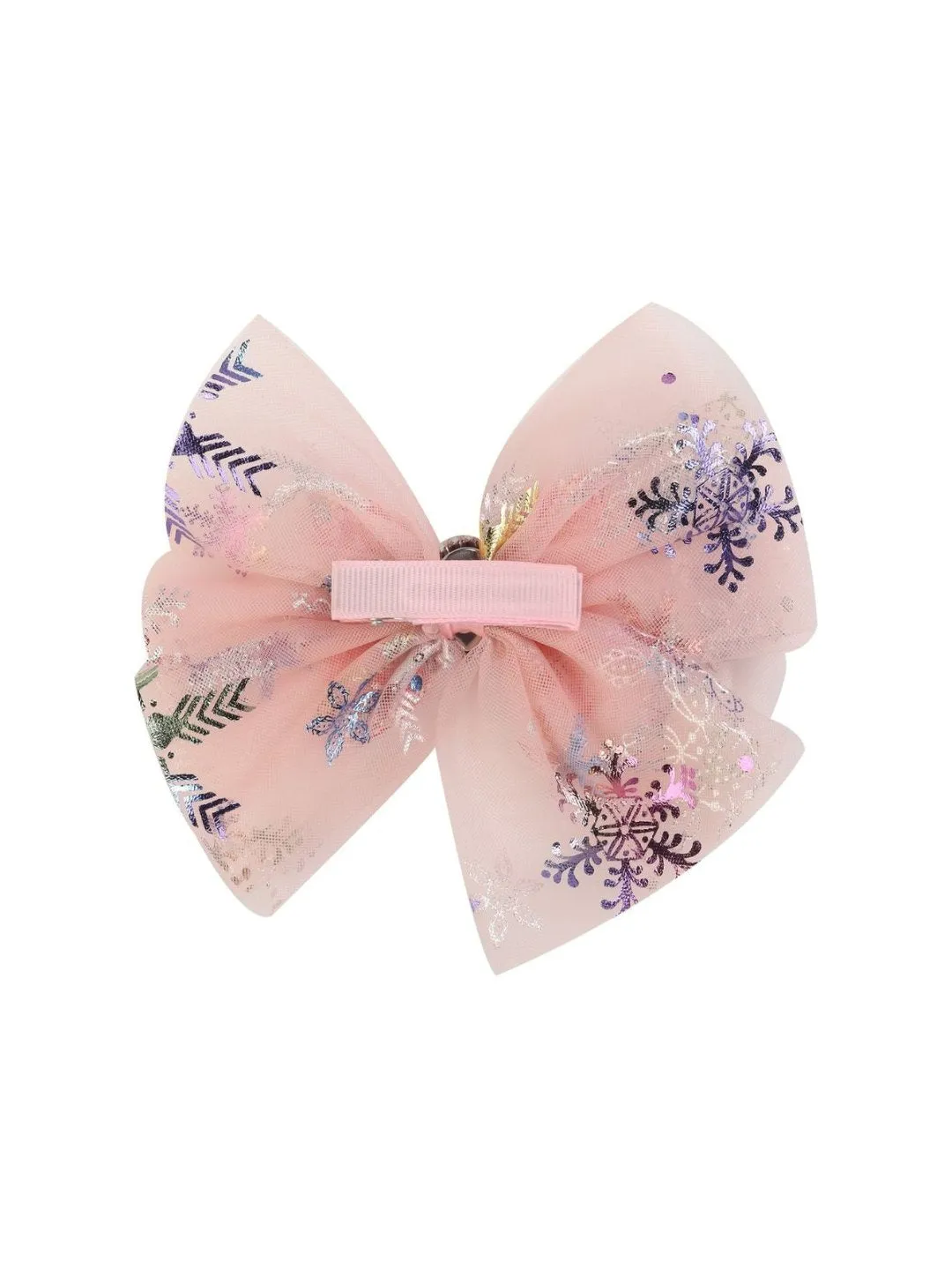 Bow Shimmer Hair Clips with Net & Gemstone for Girls-  Pink