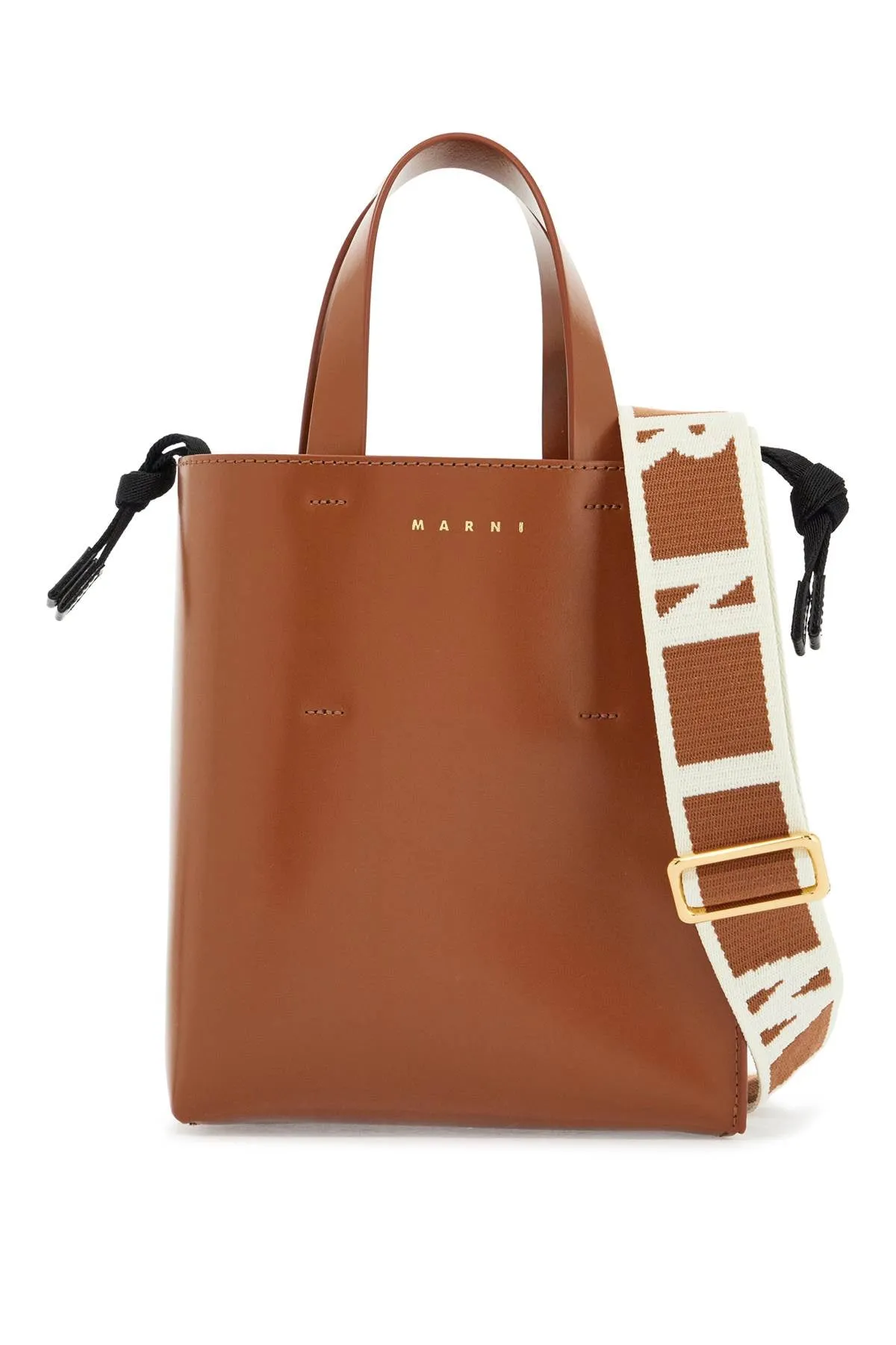 BROWN CALF LEATHER SHOPPING BAG WITH MINIMALIST DESIGN AND SHOULDER STRAP