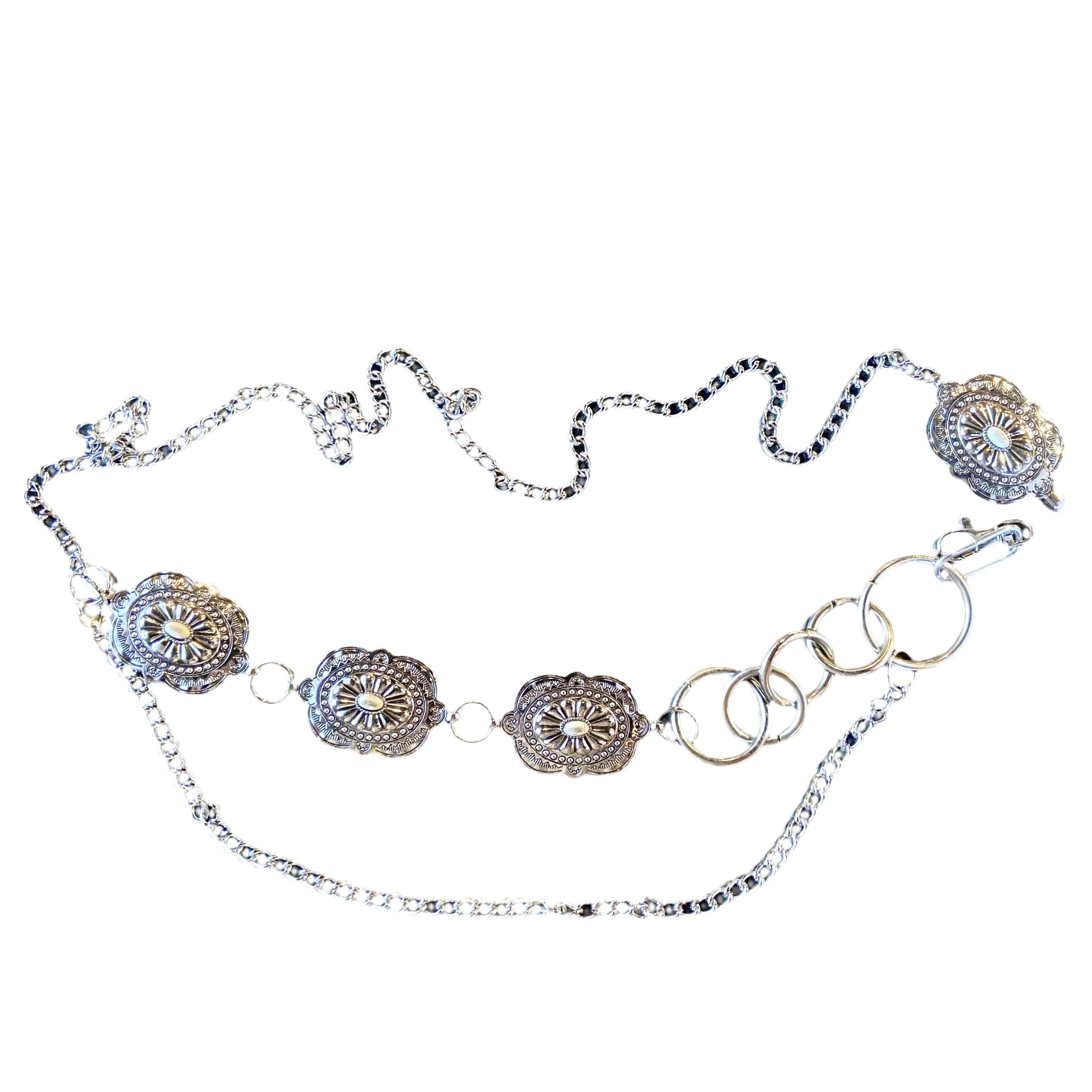 Carved silver style Concho chain Belt