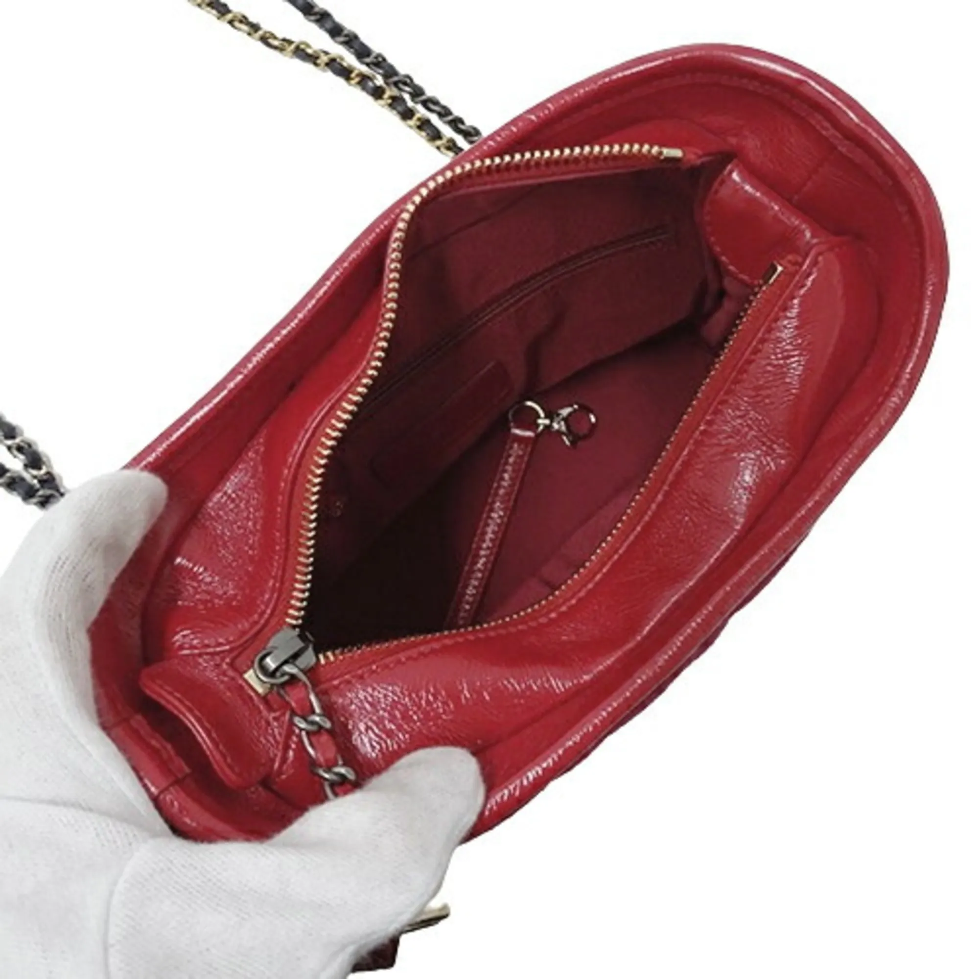 CHANEL Bag Gabrielle de Chanel Women's Shoulder Chain Wool Leather Red Black Compact