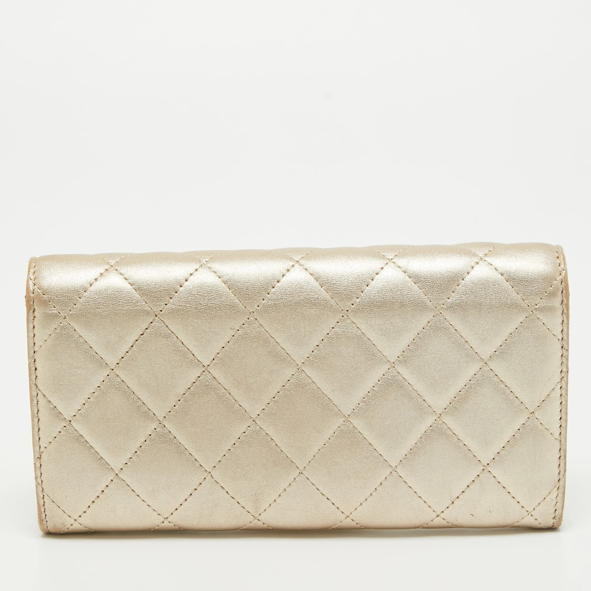 CHANEL Gold Quilted Leather Classic Long Wallet
