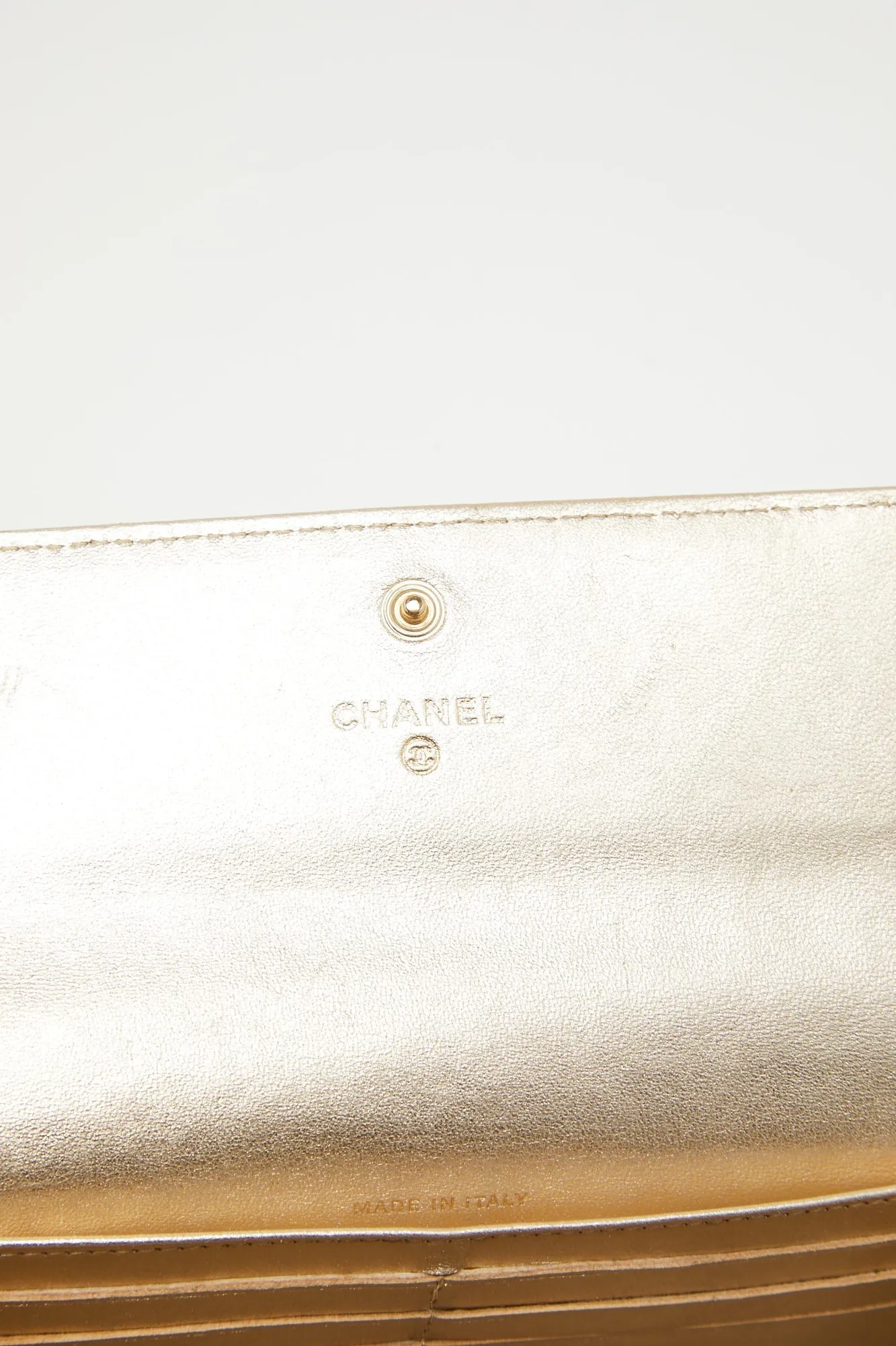 CHANEL Gold Quilted Leather Classic Long Wallet