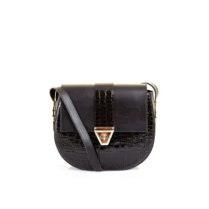D Shape Shoulder Bag with Croc Effect Design