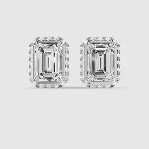 Donut Halo Lab Grown Diamond Studs-Emerald Cut