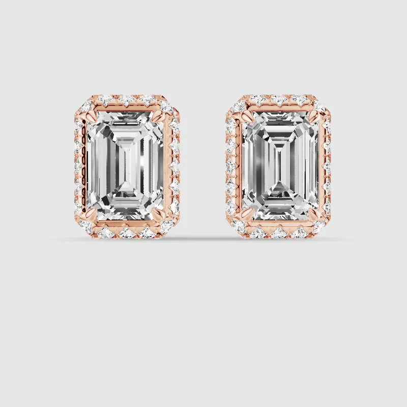 Donut Halo Lab Grown Diamond Studs-Emerald Cut