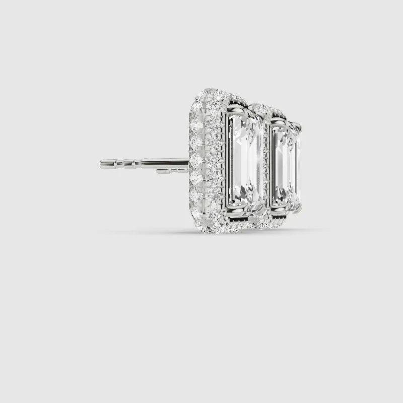 Donut Halo Lab Grown Diamond Studs-Emerald Cut
