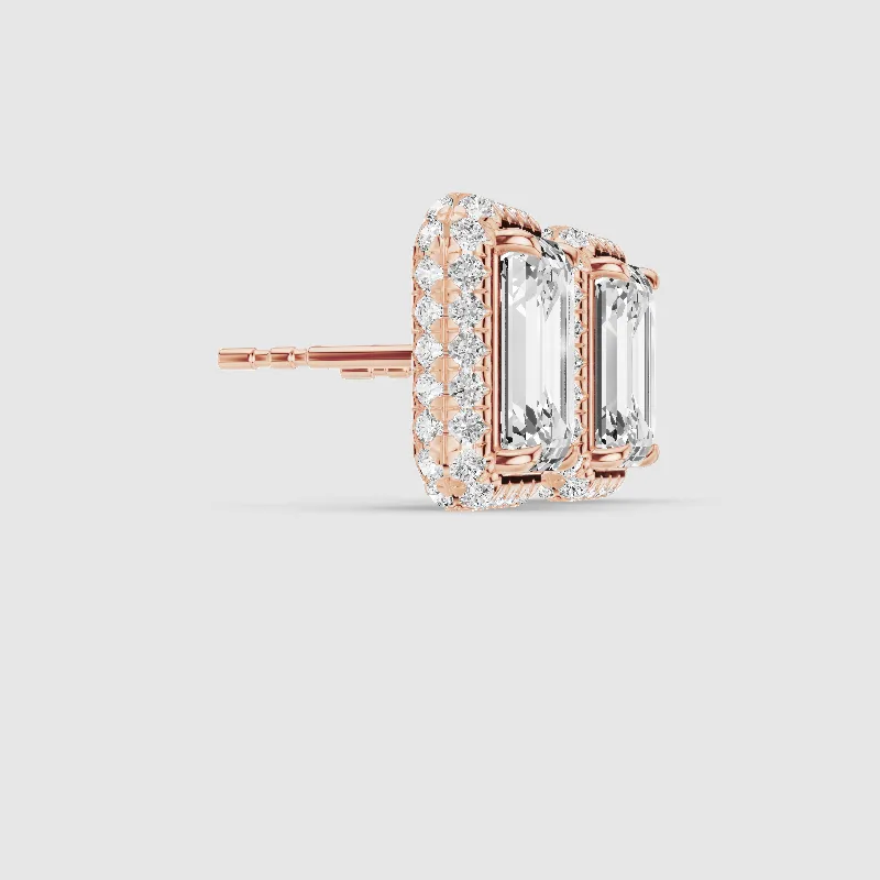 Donut Halo Lab Grown Diamond Studs-Emerald Cut
