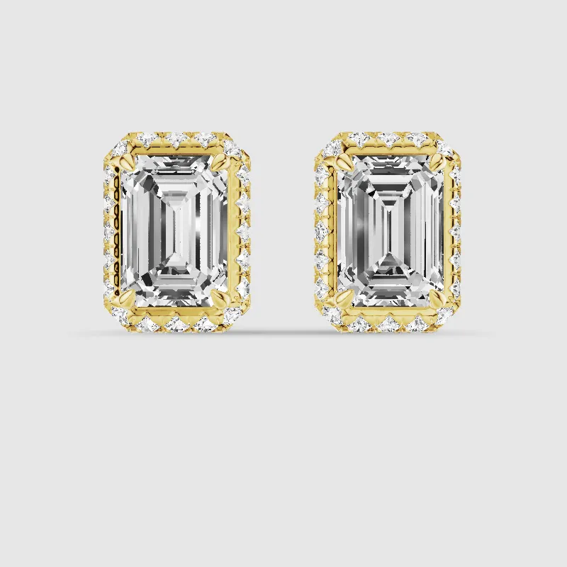 Donut Halo Lab Grown Diamond Studs-Emerald Cut