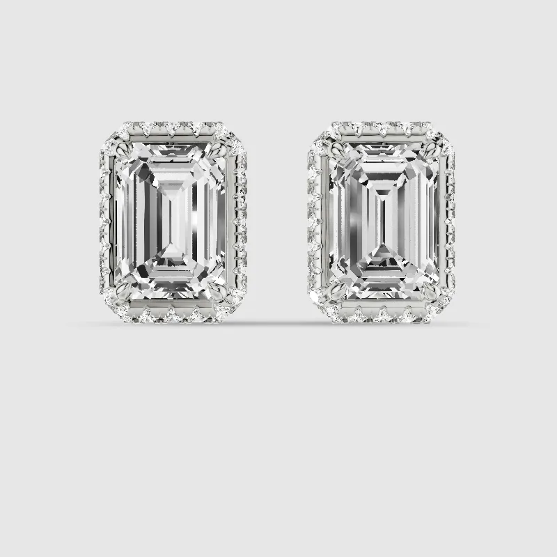 Donut Halo Lab Grown Diamond Studs-Emerald Cut