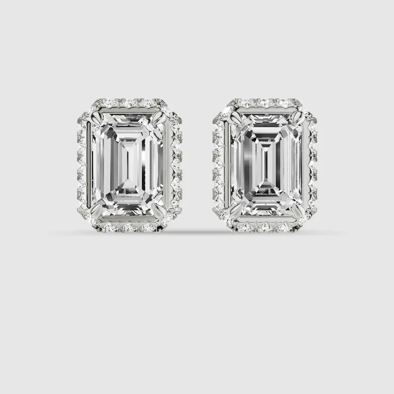 Donut Halo Lab Grown Diamond Studs-Emerald Cut