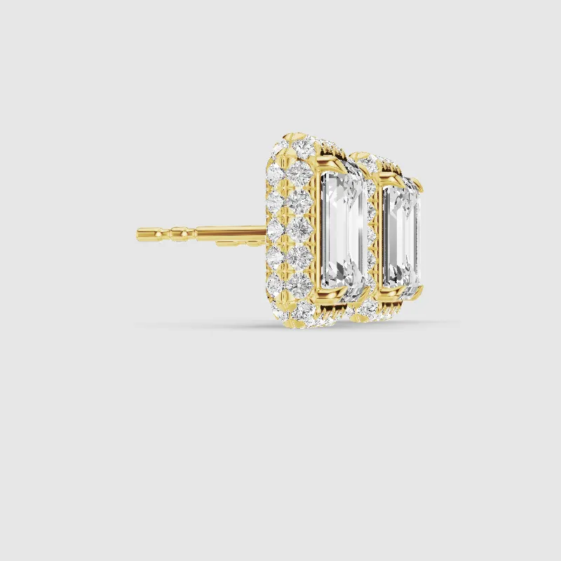 Donut Halo Lab Grown Diamond Studs-Emerald Cut