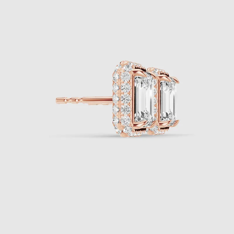 Donut Halo Lab Grown Diamond Studs-Emerald Cut