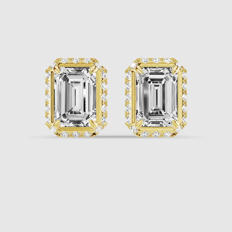 Donut Halo Lab Grown Diamond Studs-Emerald Cut