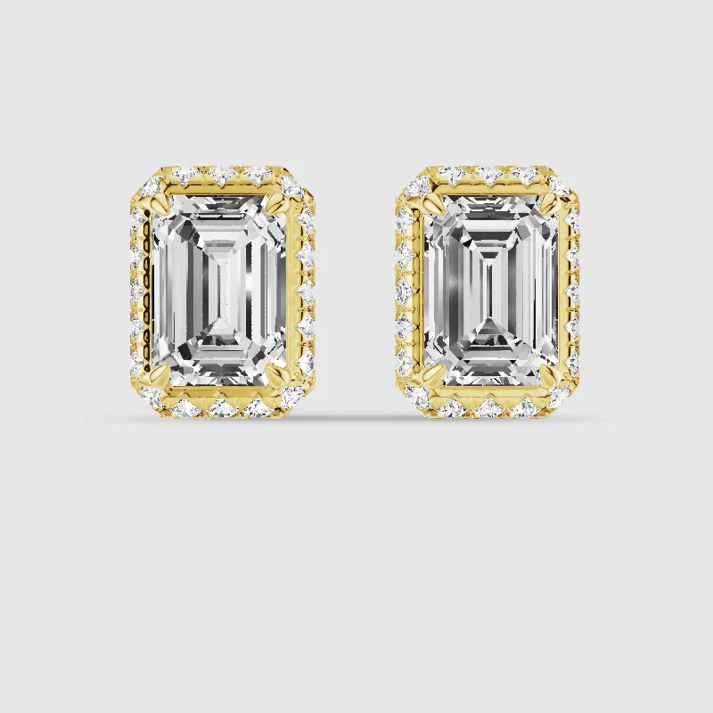 Donut Halo Lab Grown Diamond Studs-Emerald Cut