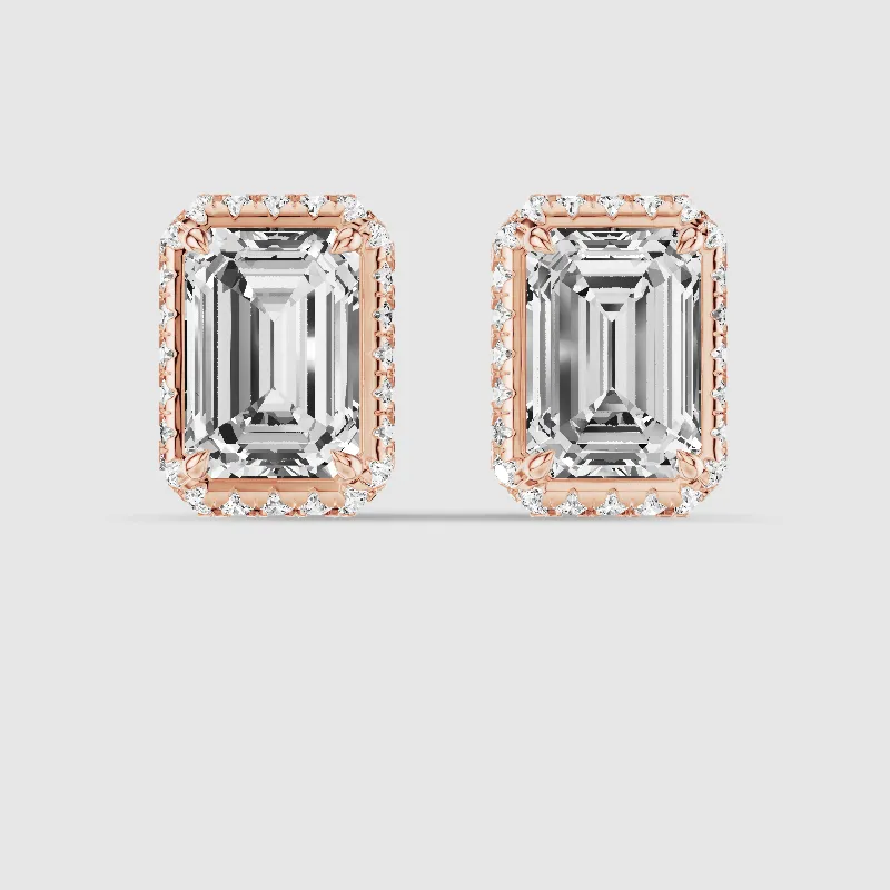 Donut Halo Lab Grown Diamond Studs-Emerald Cut