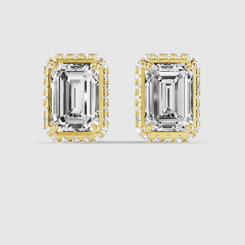Donut Halo Lab Grown Diamond Studs-Emerald Cut