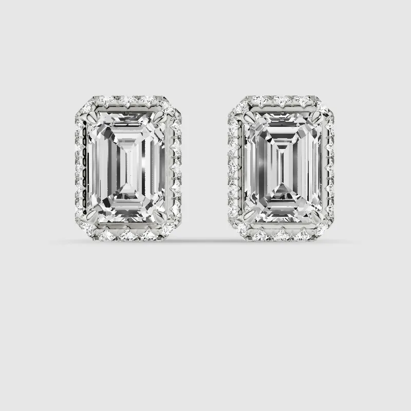 Donut Halo Lab Grown Diamond Studs-Emerald Cut