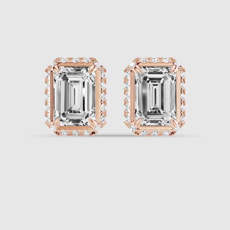 Donut Halo Lab Grown Diamond Studs-Emerald Cut