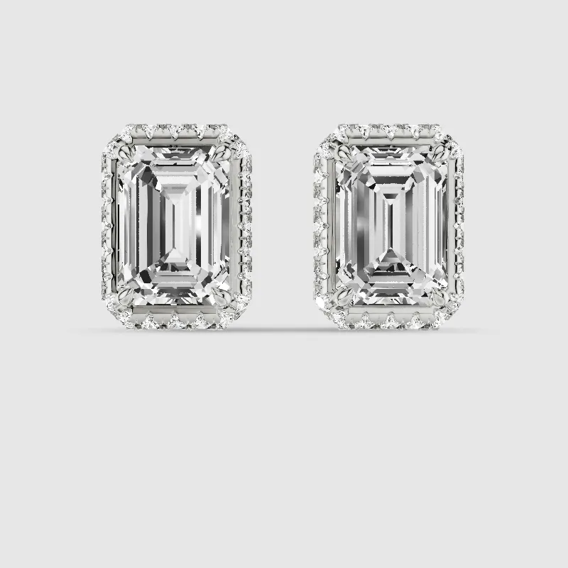 Donut Halo Lab Grown Diamond Studs-Emerald Cut