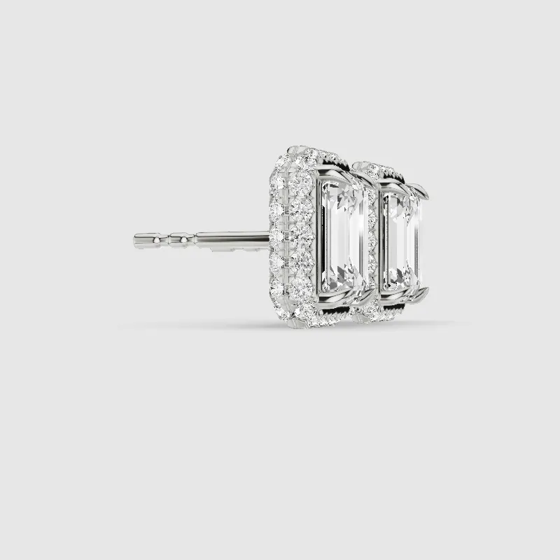 Donut Halo Lab Grown Diamond Studs-Emerald Cut