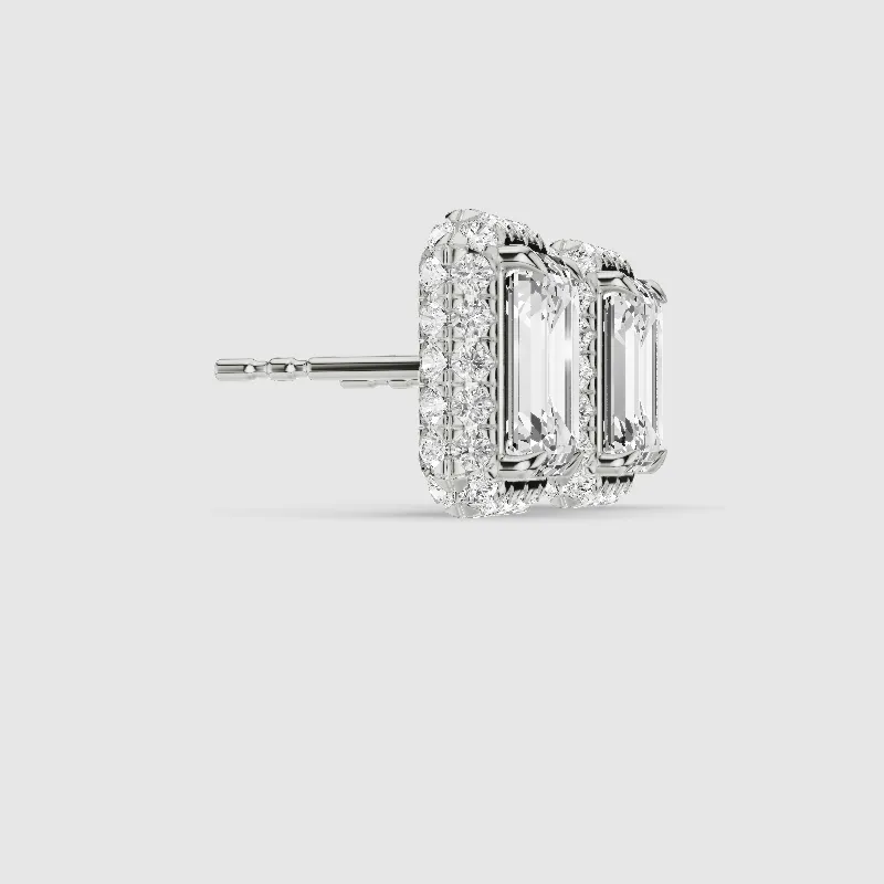 Donut Halo Lab Grown Diamond Studs-Emerald Cut