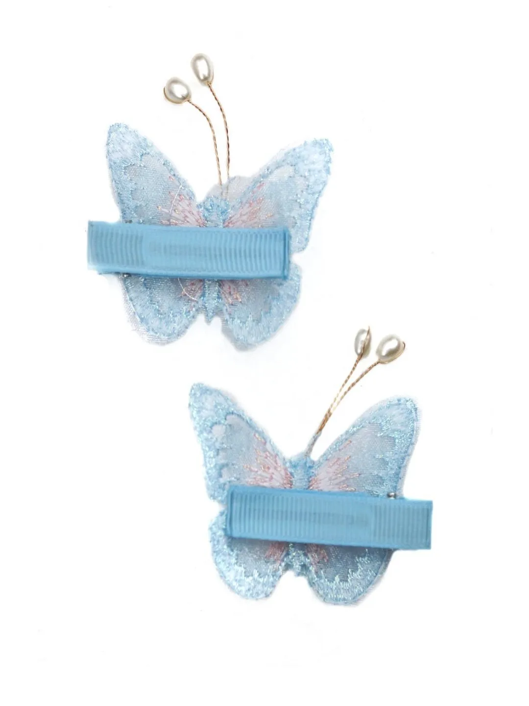 Elegant Blue Butterfly Hair Clips with Pearl Accents - Soft and Stylish