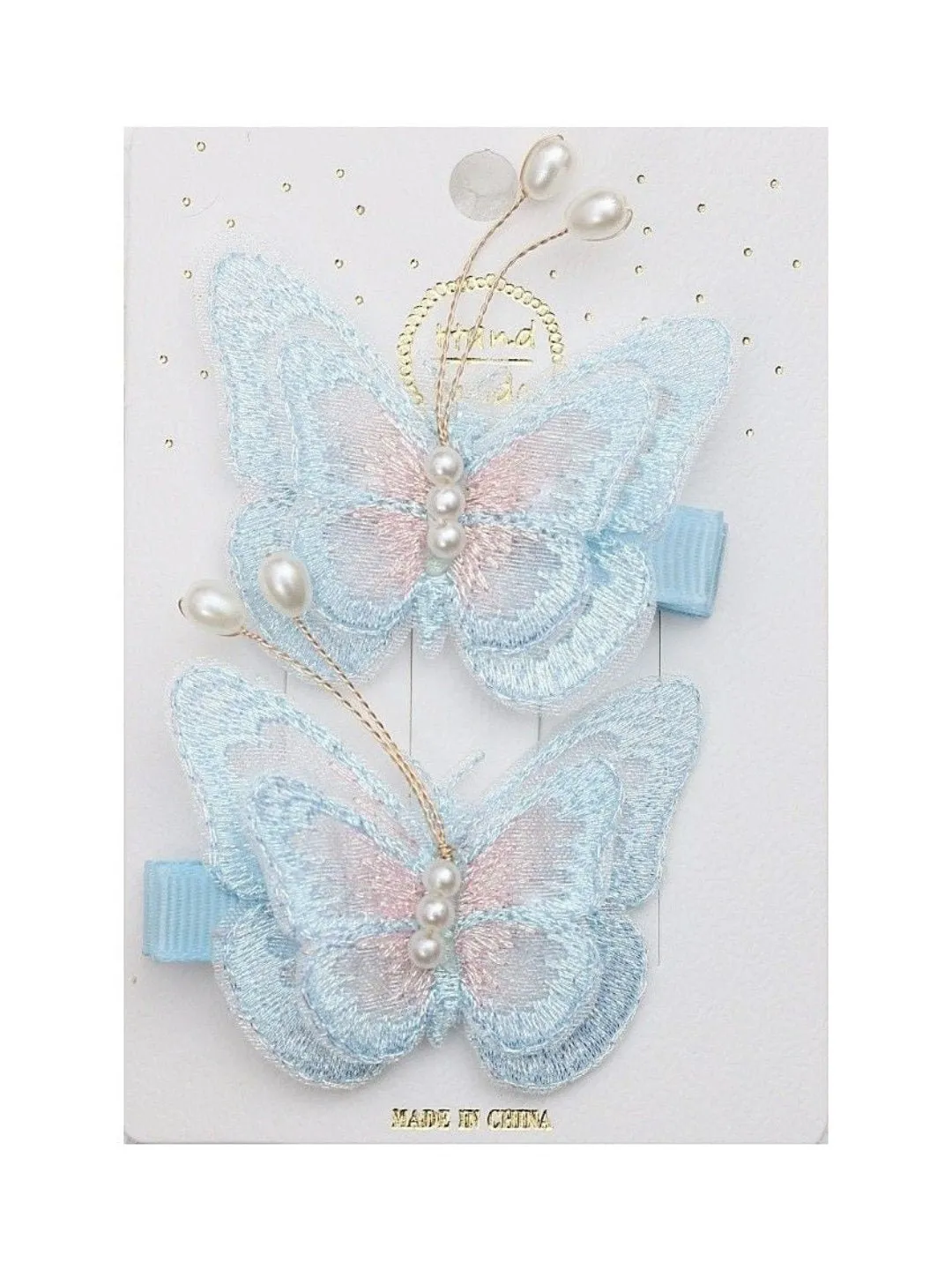 Elegant Blue Butterfly Hair Clips with Pearl Accents - Soft and Stylish