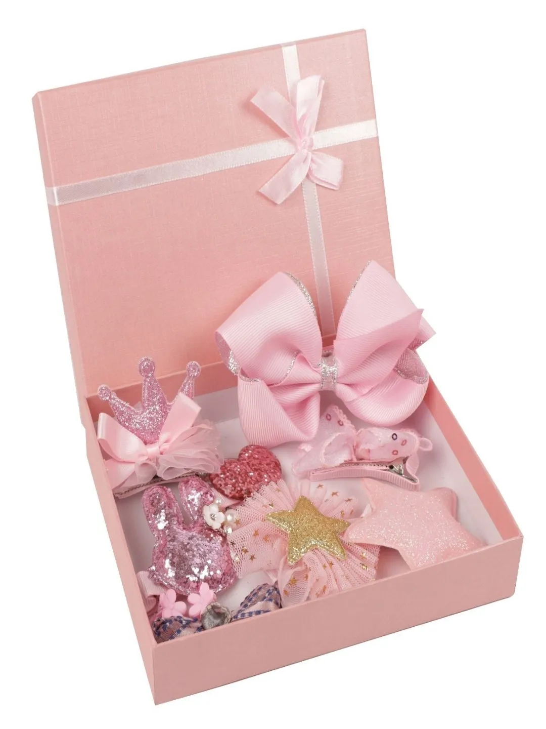 Enchanting Pink Hair Clips Set for Girls - Princess Collection (Set of 10)