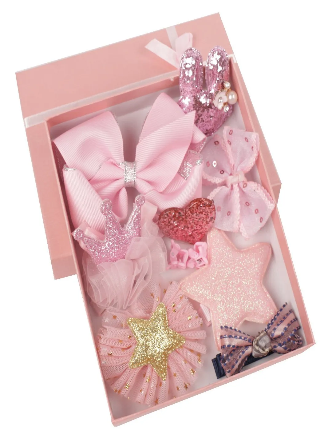 Enchanting Pink Hair Clips Set for Girls - Princess Collection (Set of 10)