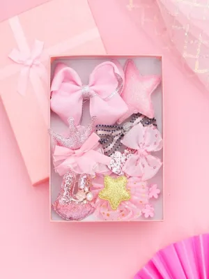 Enchanting Pink Hair Clips Set for Girls - Princess Collection (Set of 10)