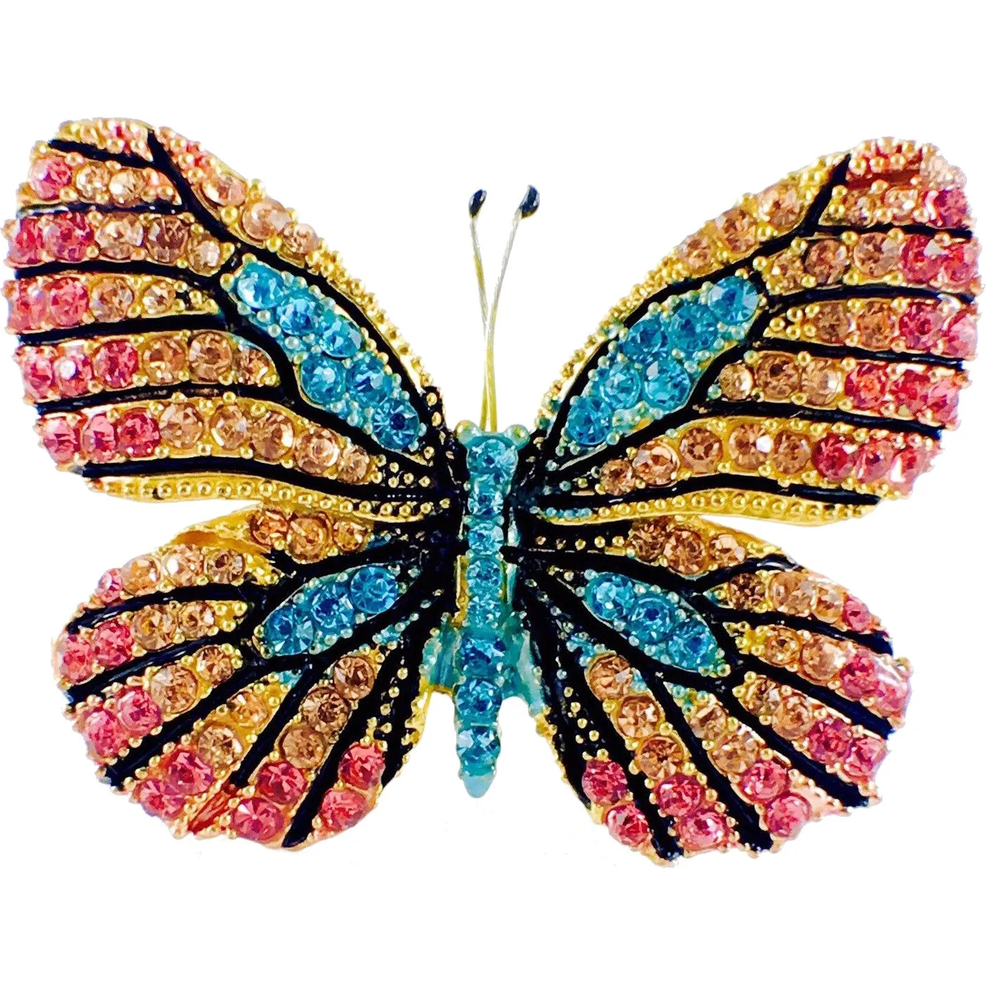 Fairy Butterfly Brooch Swarovski Crystal gold base multi colors Pink Amber Blue