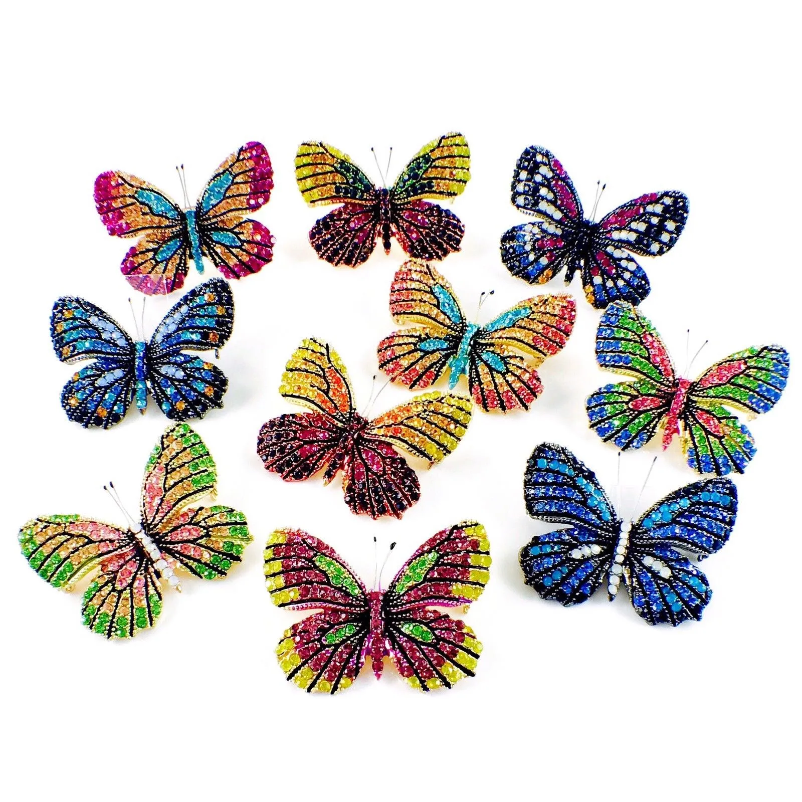 Fairy Butterfly Brooch Swarovski Crystal gold base multi colors Pink Amber Blue