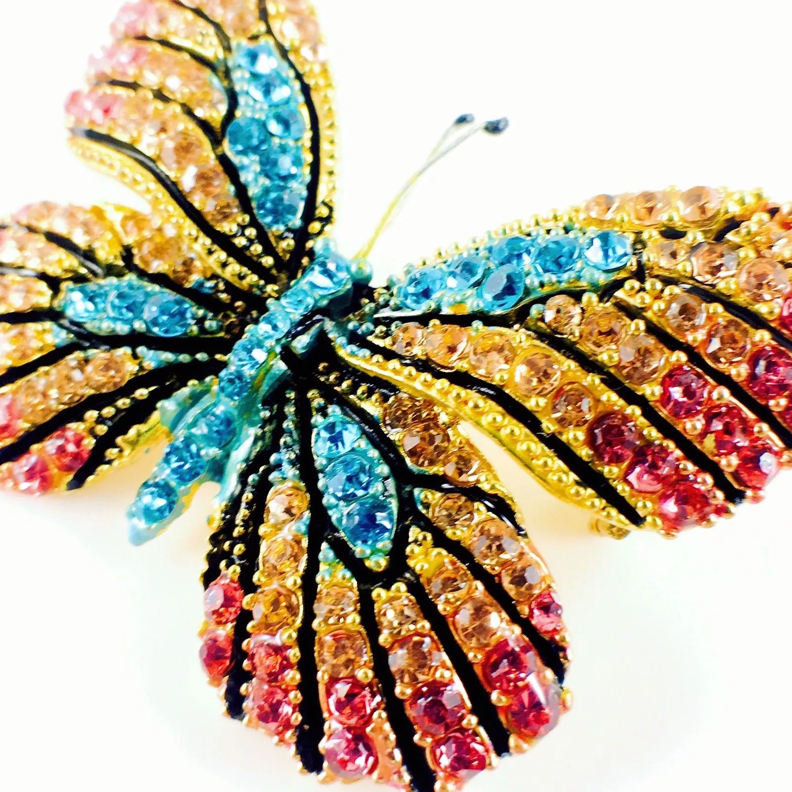Fairy Butterfly Brooch Swarovski Crystal gold base multi colors Pink Amber Blue