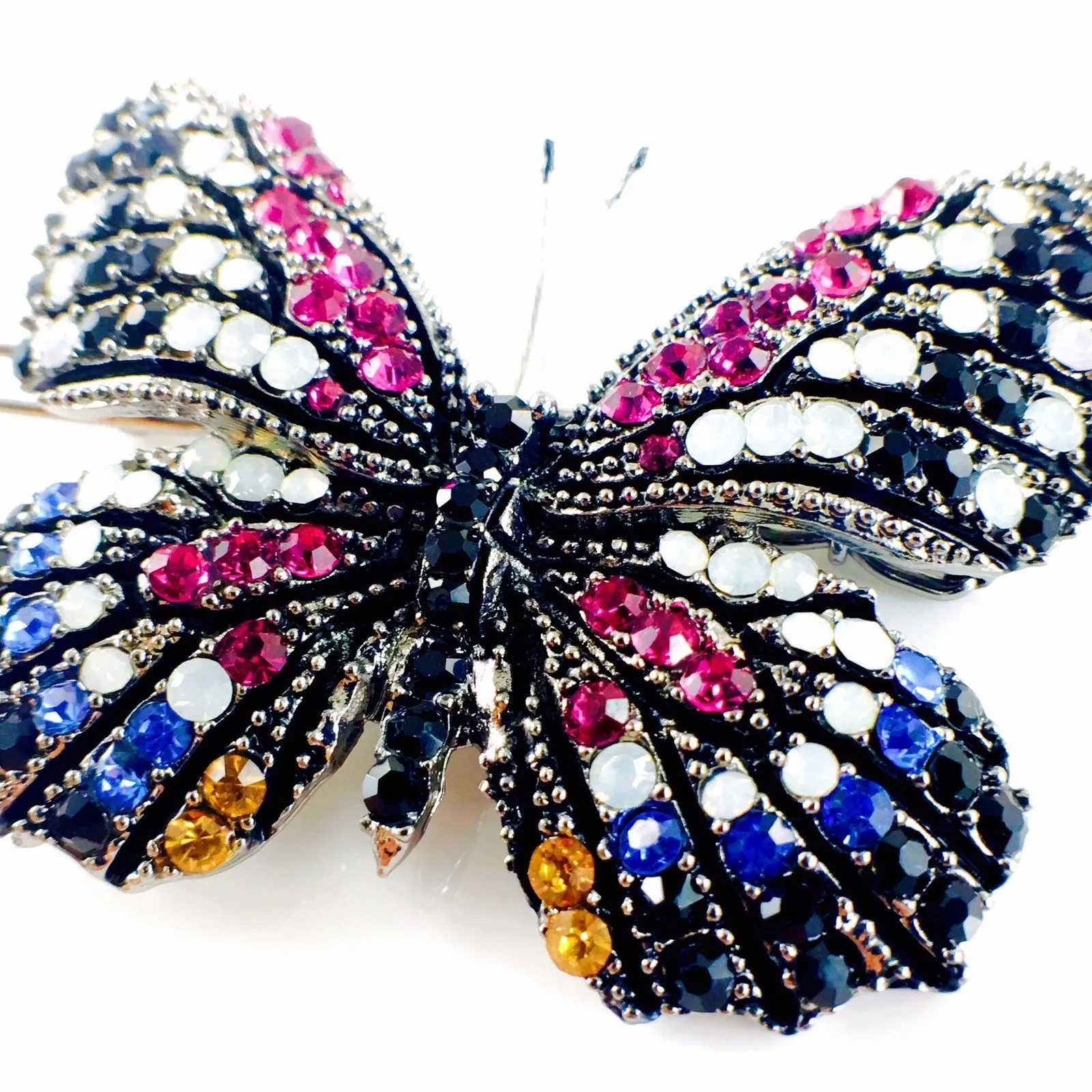 Fairy Butterfly Hair Clip use Swarovski Crystal metallic black base multi colors Blue Fuchsia Brown White Black