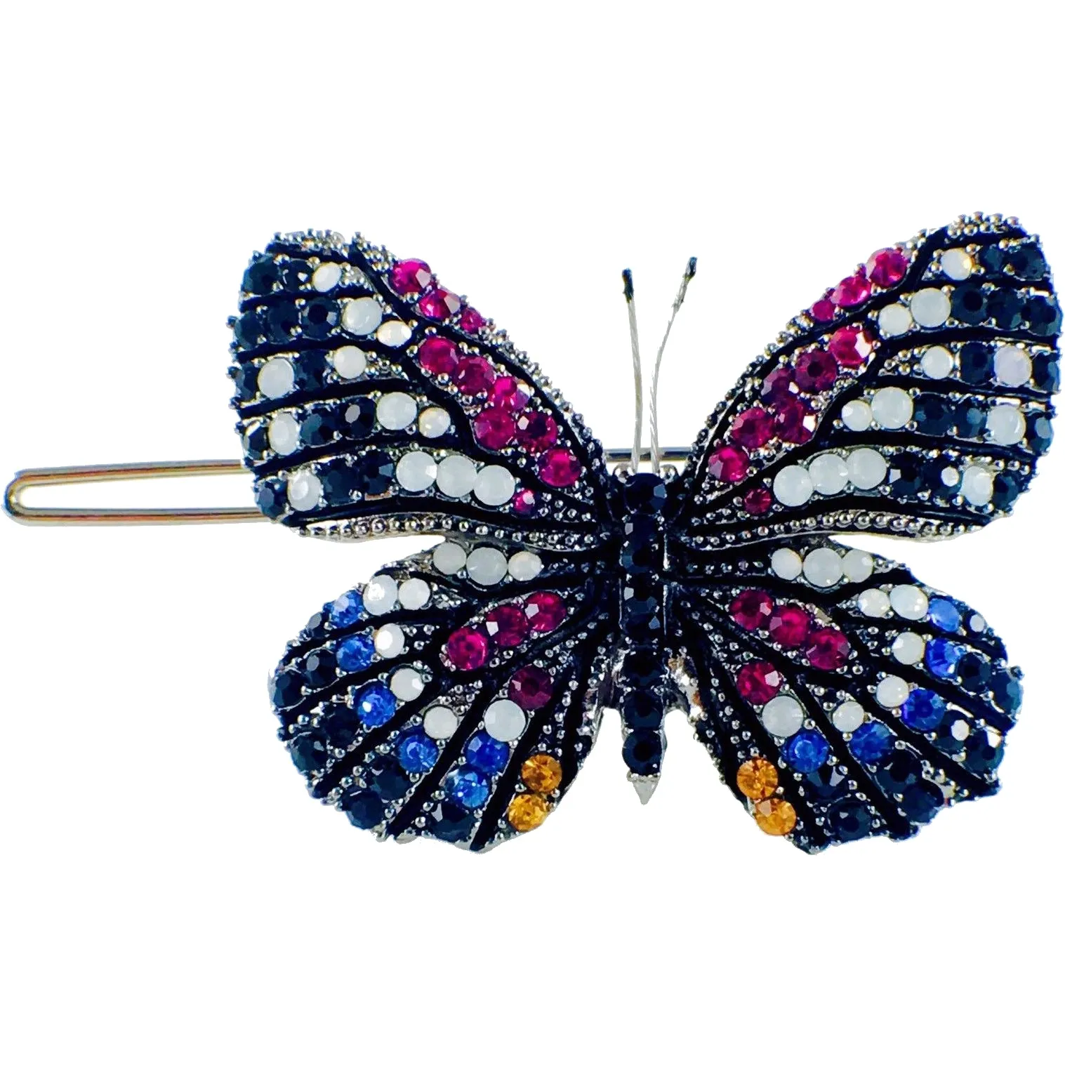 Fairy Butterfly Hair Clip use Swarovski Crystal metallic black base multi colors Blue Fuchsia Brown White Black