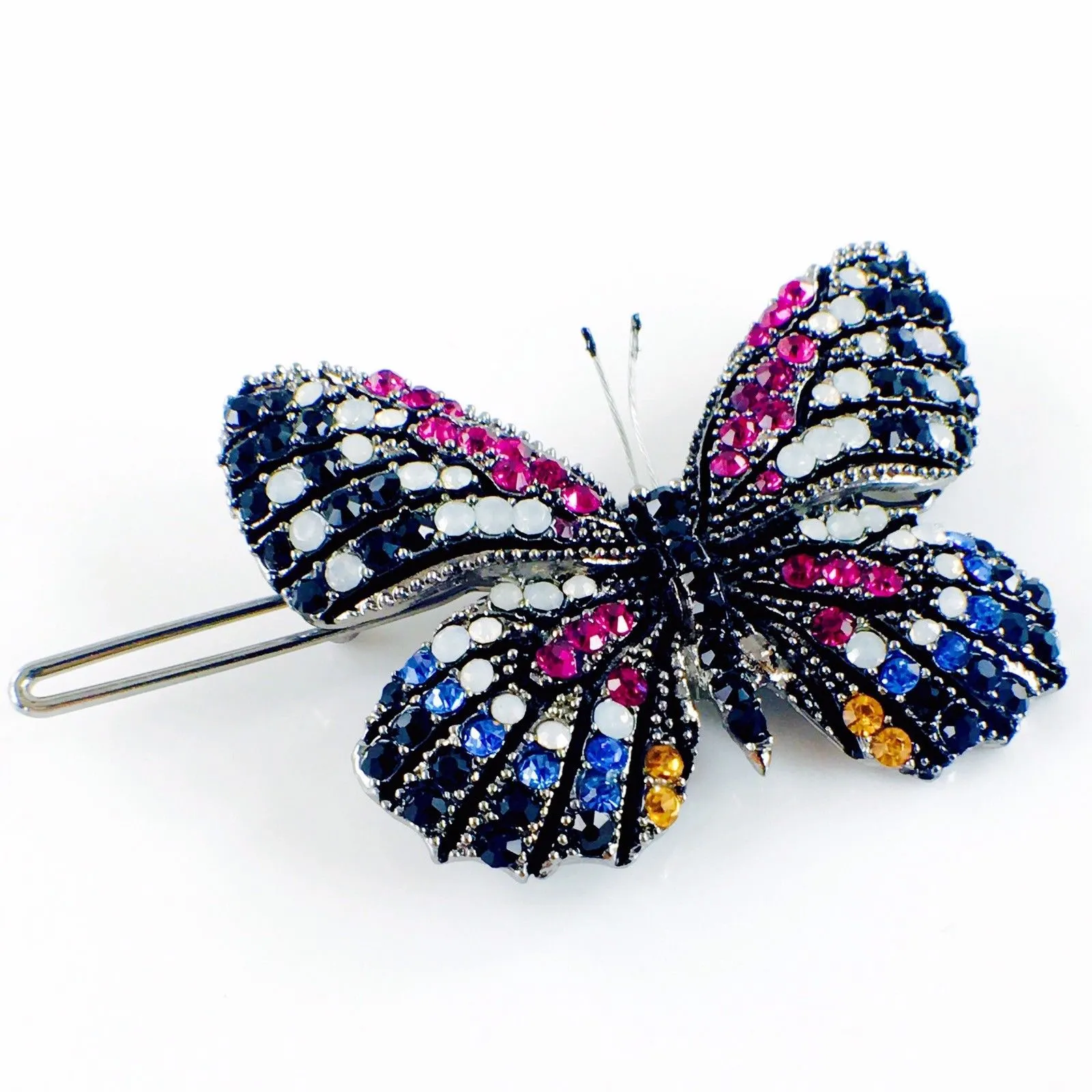 Fairy Butterfly Hair Clip use Swarovski Crystal metallic black base multi colors Blue Fuchsia Brown White Black