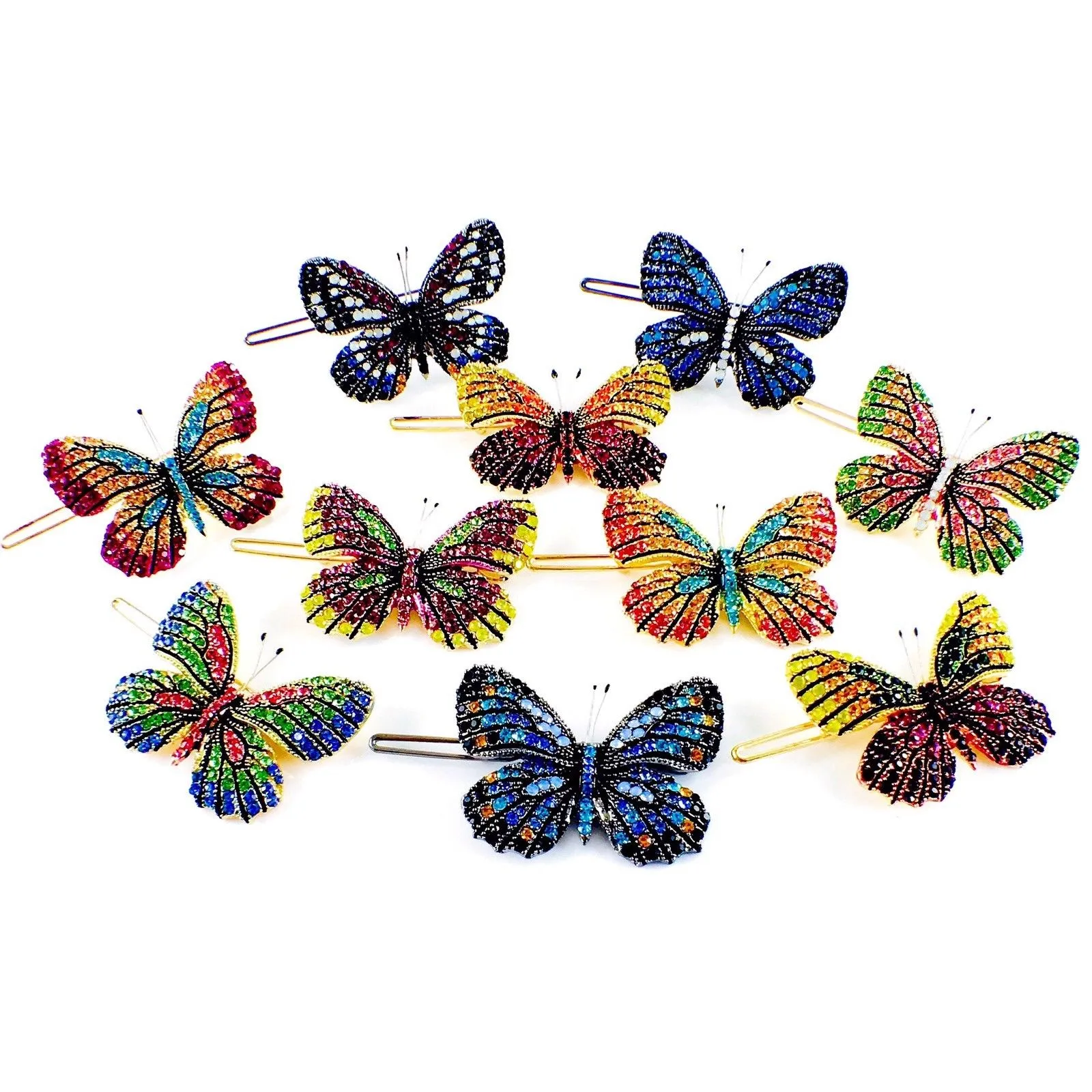 Fairy Butterfly Hair Clip use Swarovski Crystal metallic black base multi colors Blue Sapphire Turquoise Black