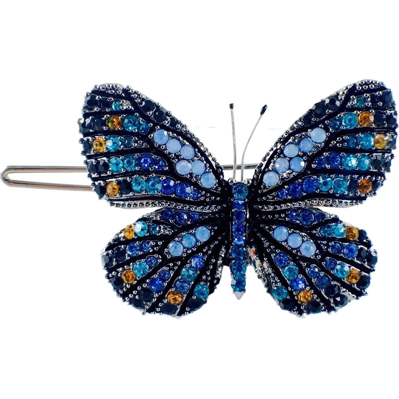Fairy Butterfly Hair Clip use Swarovski Crystal metallic black base multi colors Blue Sapphire Turquoise Black