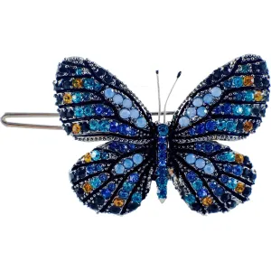 Fairy Butterfly Hair Clip use Swarovski Crystal metallic black base multi colors Blue Sapphire Turquoise Black