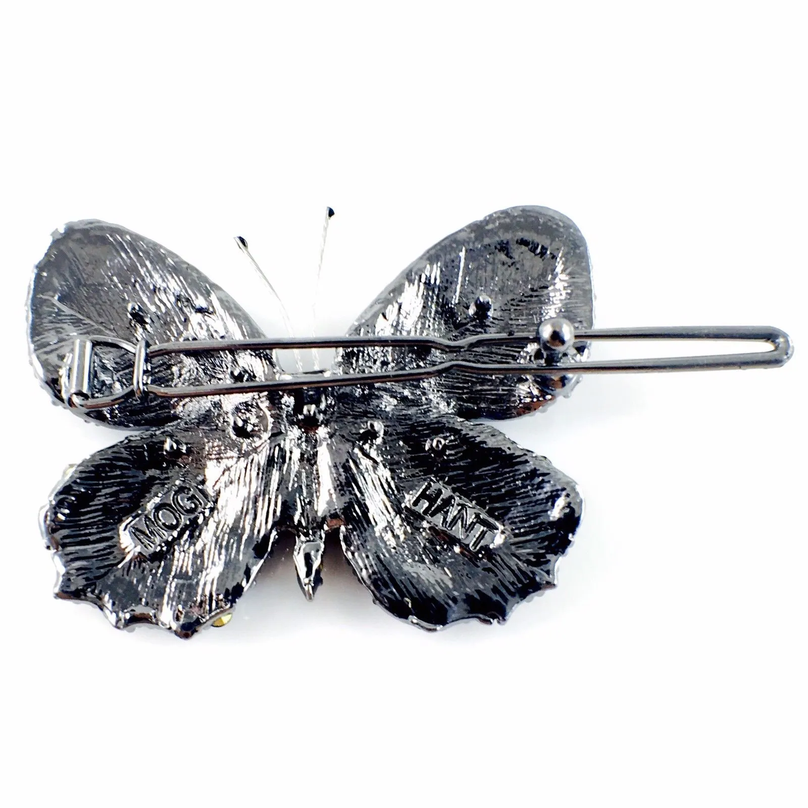 Fairy Butterfly Hair Clip use Swarovski Crystal metallic black base multi colors Blue Sapphire Turquoise Black