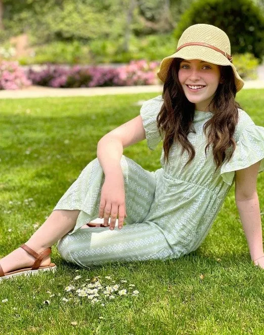 Faux Leather Band Sun Hat In Beige