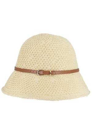 Faux Leather Band Sun Hat In Beige