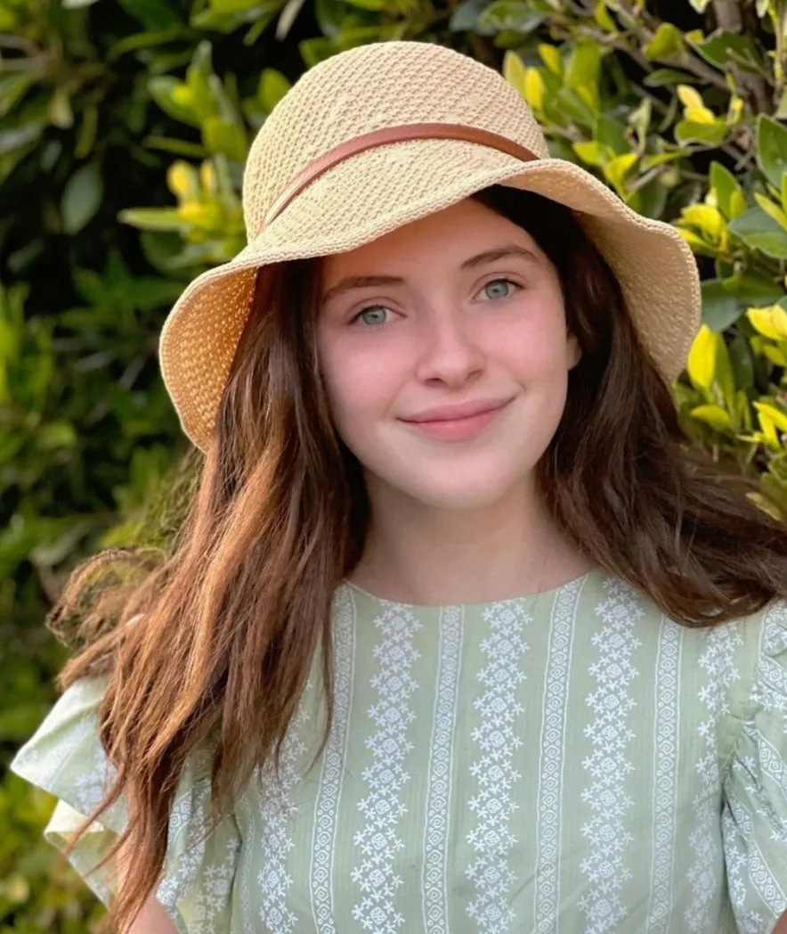 Faux Leather Band Sun Hat In Beige