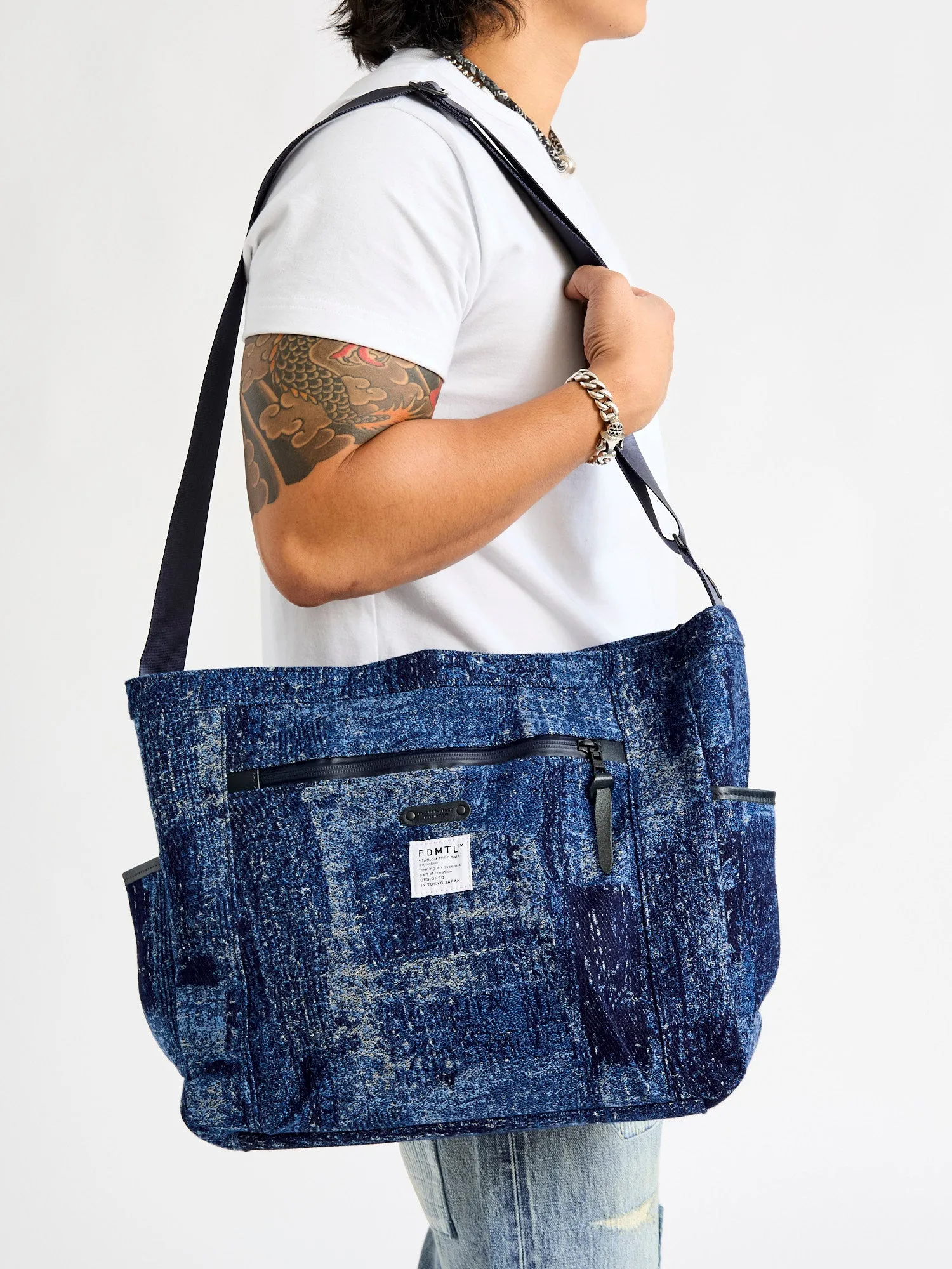 FDMTL x Master-Piece Boro Jacquard Shoulder Bag in Indigo