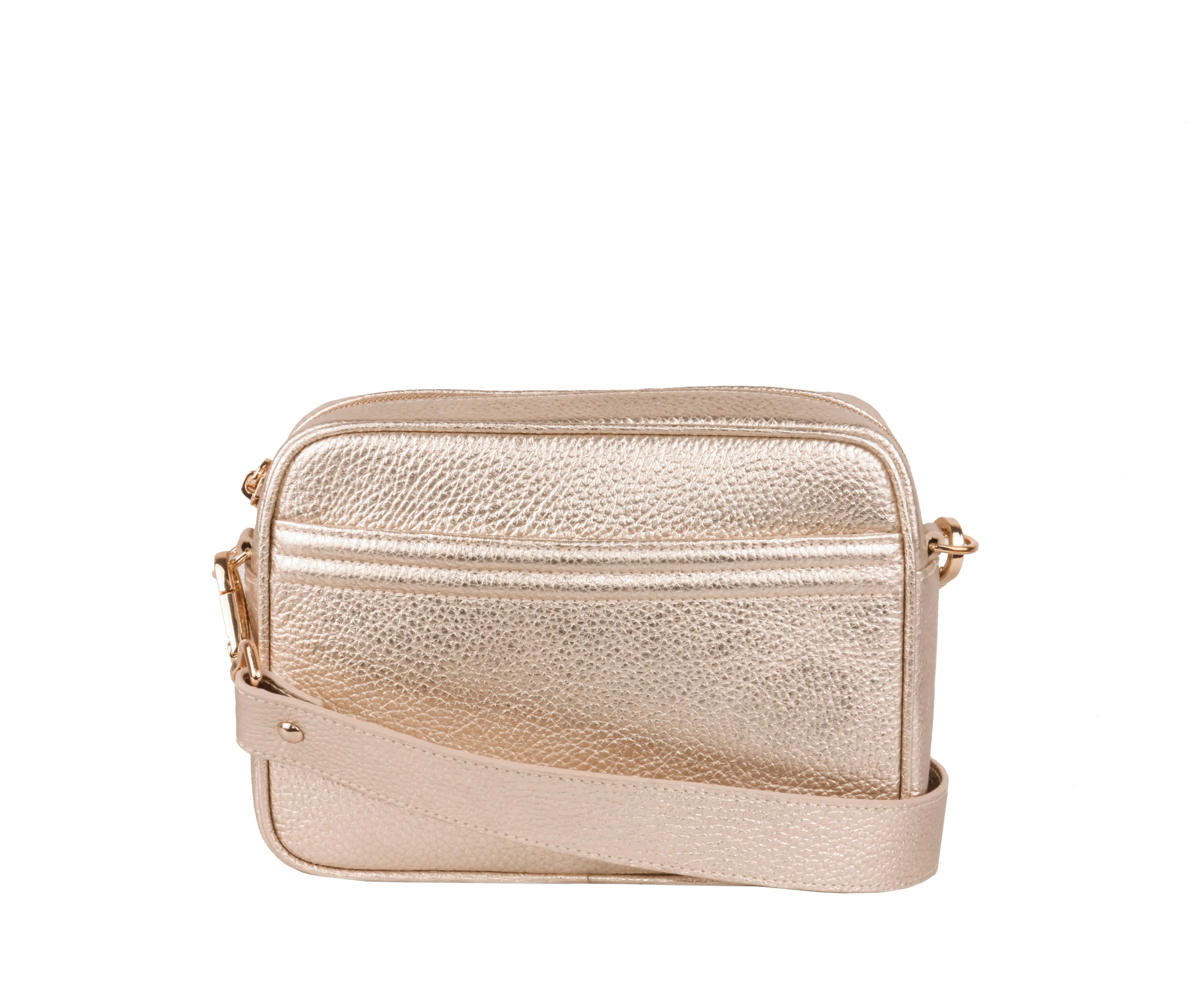 flo&sue Gold Italian Leather Crossbody Bag