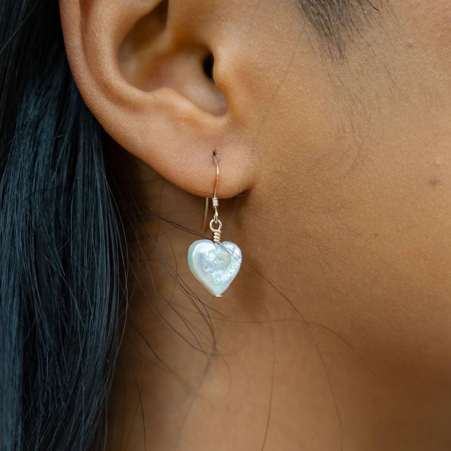 Freshwater Pearl Heart Dangle Earrings
