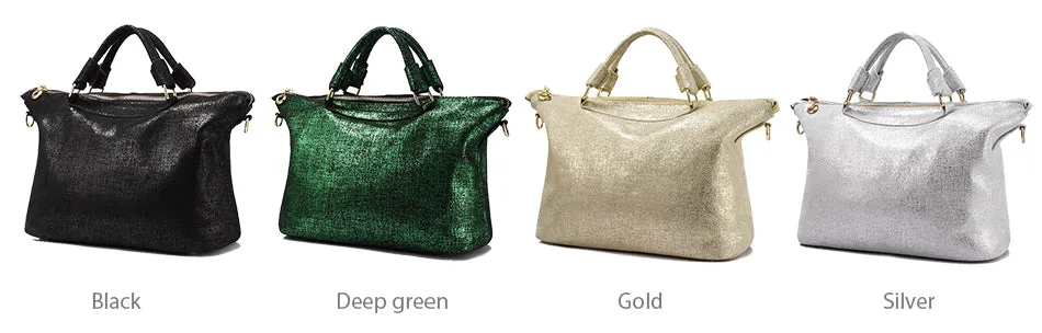 Genuine Leather Tote Bag-Black,Gold,Green,Pink,Red