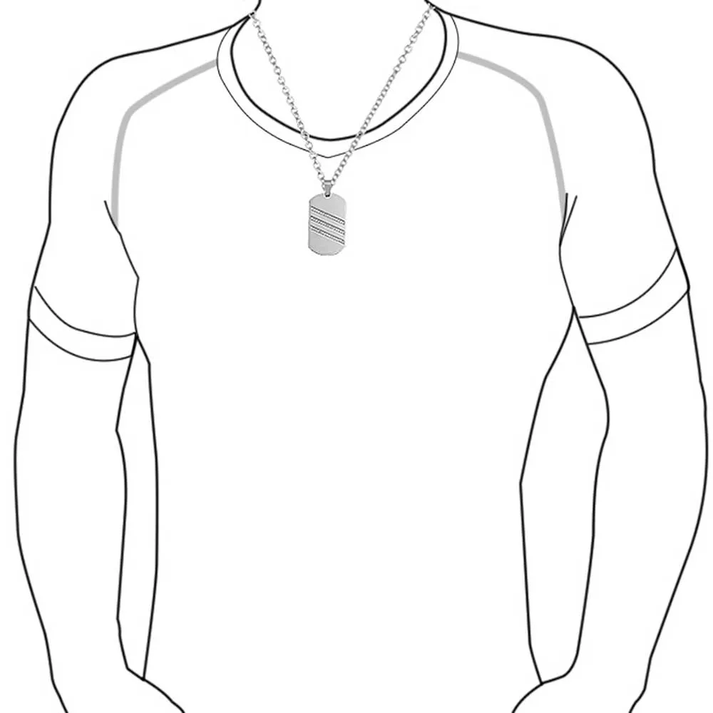 Geometric Men's CZ Dog Tag Pendant Necklace Silver Tone Stainless Steel 24" Chain