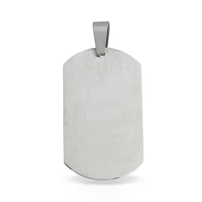 Geometric Men's CZ Dog Tag Pendant Necklace Silver Tone Stainless Steel 24" Chain
