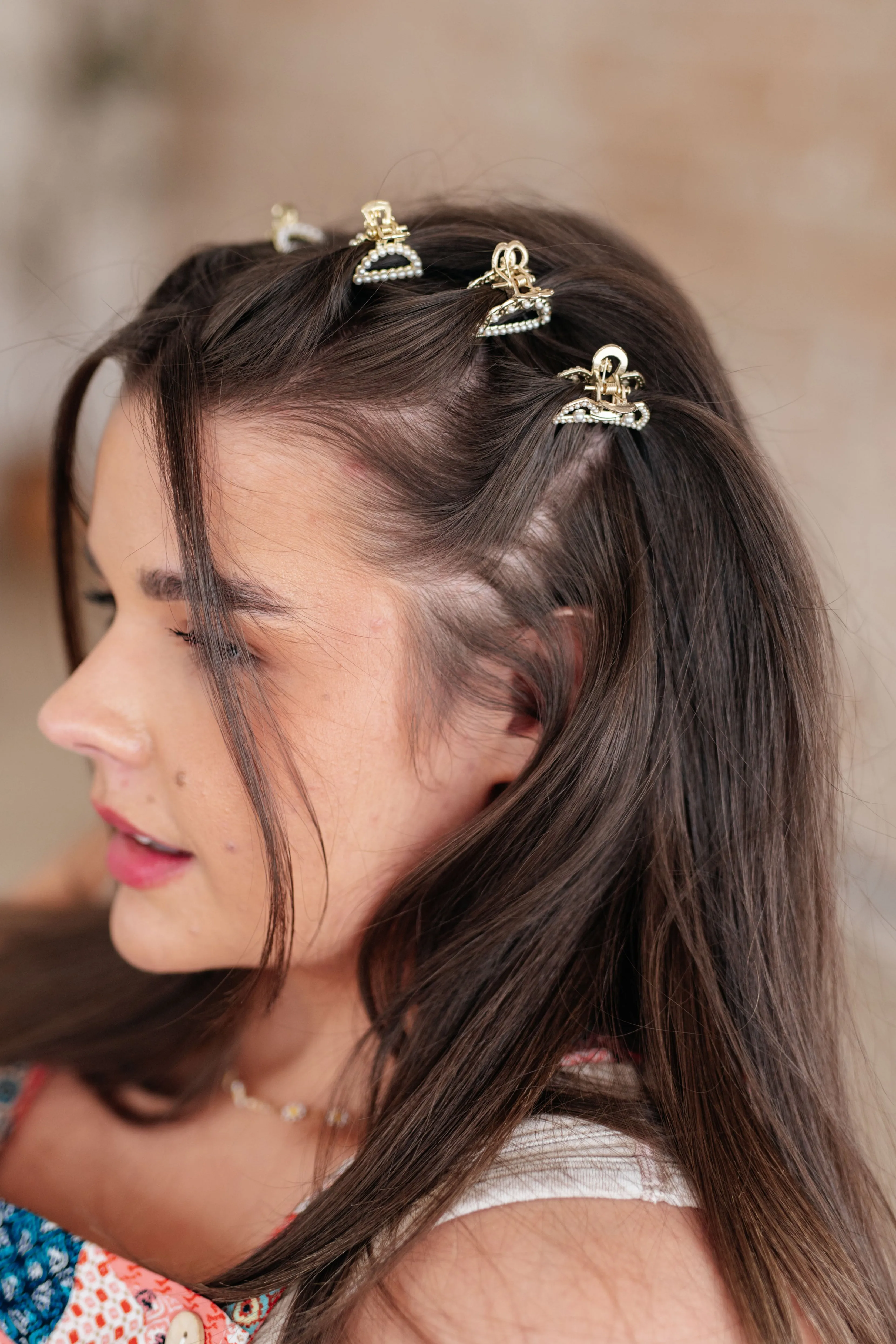 Gold & Pearl Mini Hair Clips Set of Three (Ships in 1-2 Weeks)